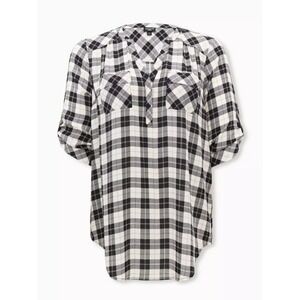 TORRID‎ Womens Plus 4 Harper Black & White Georgette Pullover 3/4 Sleeve Tunic